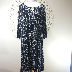 SUSAN GRAVER BLACK WHITE PRINT DRESS WORK WEDDING COCKTAIL 1X